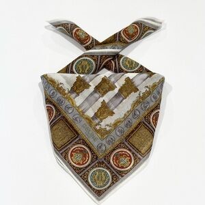 Celine Medallion Print Cotton Mini Scarf in White, Gold, Brown 18.5”